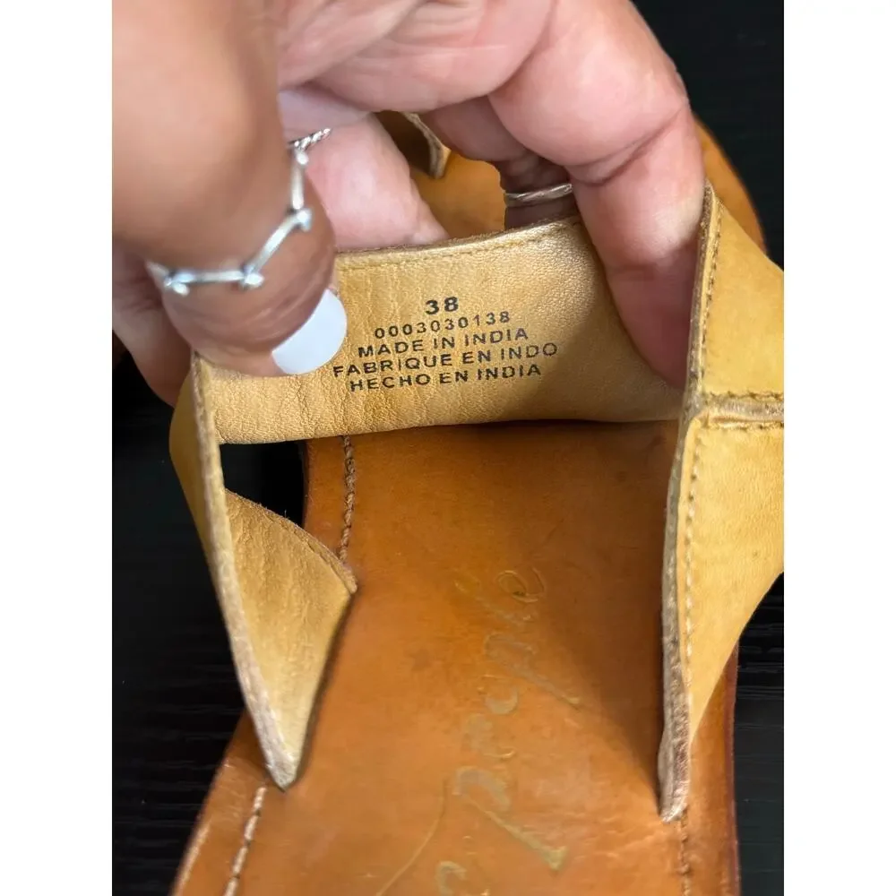 Free People Leather Toe Ring Slide Sandals Mustard Yellow EU 38 Boho